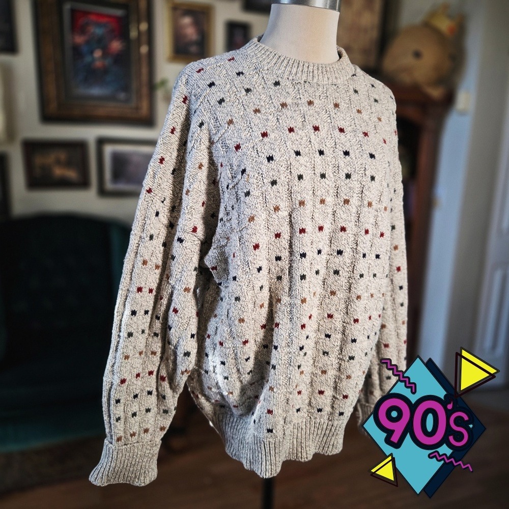 Neil Martin Knit Sweater‎ Gray Vintage 90s Speckled Cotton Mens Oversized L